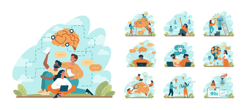 Brainstorm concept set. New idea or problem solution generation