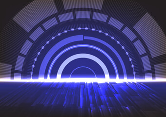 Abstract technology speed concept. Blue circle center cyberspace on black background. Abstract technology background Hi-tech communication concept innovation background vector illustration. 