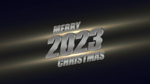 2023 and Merry Christmas with fly gold confetti and glitters on blue sky, motion abstract holidays, awards, happy new year and winter style background