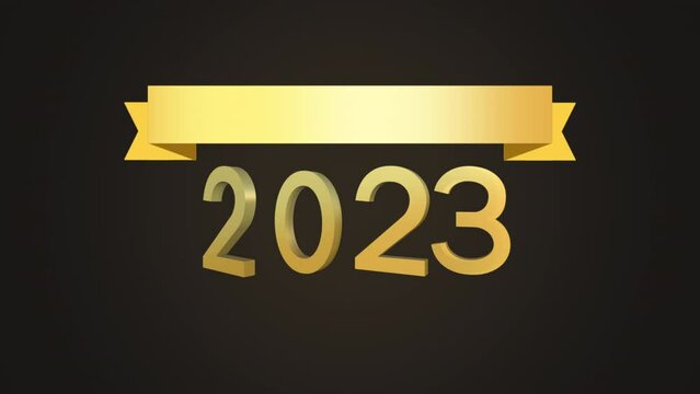 2023 numbers with awards ribbon on black gradient, motion abstract holidays, awards, happy new year and winter style background