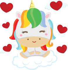 Cute Rainbow Unicorn Horse Fantasy Animal Illustration Vector Clipart
