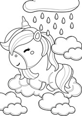 Cute Unicorn Horse Animal Coloring Pages A4 for Kids and Adult