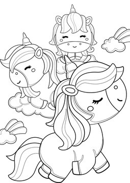 Cute Unicorn Horse Animal Coloring Pages A4 for Kids and Adult