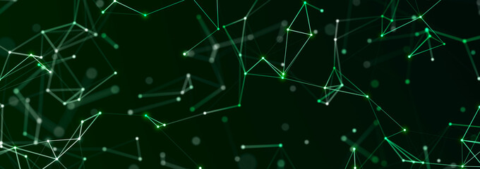 Structure of connected lines and dots. Wireframe polygonal elements on a dark background. Science and technology. 3d