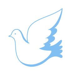 Blue linear dove of peace symbol. No war. Vector illustration isolated on white background