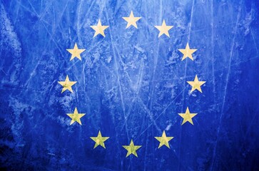 Flag of European Union with frozen ice background