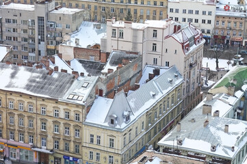 Spring architecture of the streets of the Ukrainian city of Lviv.