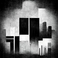 Grunge geometric black and white brush abstract illustration.