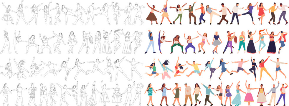 dancing people set sketch ,outline icon isolated vector