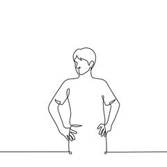 man stands with his hands on his hips - one line drawing vector