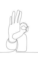 close up gesture "OK" - one line drawing vector. the concept of approval, consent, approval