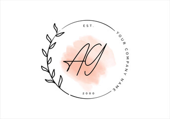 Feminine flower watercolor circle hand drawn letter AG Logo - illustration