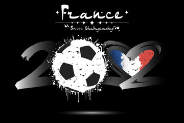 2022 and soccer ball. Heart with flag of France