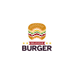 Delicious Burger Bitten Vector Creative Logo
