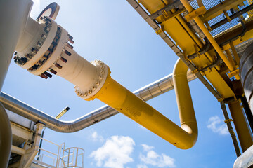 Oil and gas processing plant with pipe line valves.Steel pipelines and valves.Oil pipeline valves...