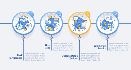 Step to test website usability circle infographic template. Evaluation. Data visualization with 4 steps. Editable timeline info chart. Workflow layout with line icons. Lato Bold, Regular fonts used © bsd studio