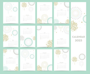 2023 calendar with firework on white background