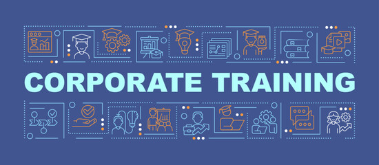 Naklejka premium Workplace learning word concepts dark blue banner. Employee student. Infographics with editable icons on color background. Isolated typography. Vector illustration with text. Arial-Black font used