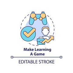 Make learning game concept icon. Building online training program abstract idea thin line illustration. Educational quiz. Isolated outline drawing. Editable stroke. Arial, Myriad Pro-Bold fonts used