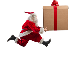 Santa claus runs fast to deliver all gifts
