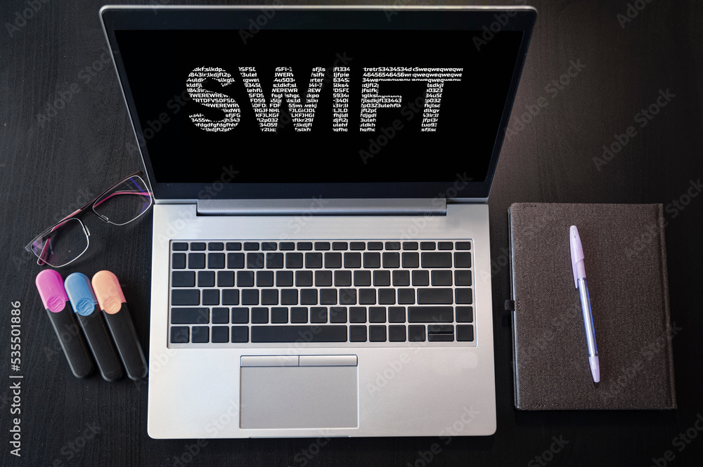 Poster top view of laptop with text swift.