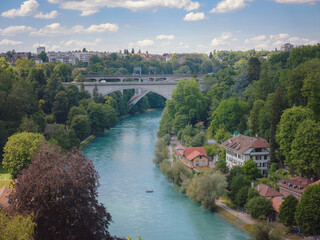 Fototapeta na wymiar travel to Bern, Switzerland in summer. View of the river Aare.