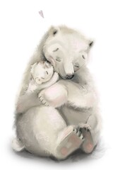 cute polar bears hugging - mom hugs baby