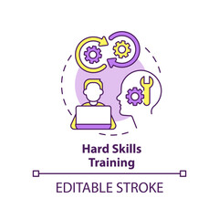 Hard skills training concept icon. Corporate development type abstract idea thin line illustration. Technical abilities. Isolated outline drawing. Editable stroke. Arial, Myriad Pro-Bold fonts used