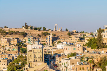 A view towards the Roman Citadel Hill in Amman, Jordan in summertime