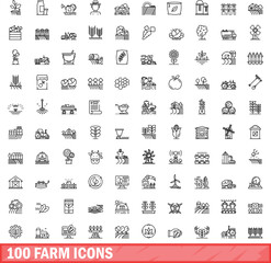 100 farm icons set. Outline illustration of 100 farm icons vector set isolated on white background © ylivdesign