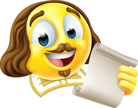 recommend clip art: A Shakespeare poet writer emoticon emoji cartoon face icon holding a paper scroll