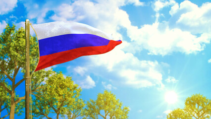 flag of Russia at sunny day, carbon free symbol - nature 3D rendering
