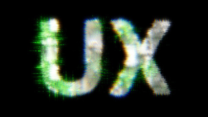 Fototapeta premium green cybernetic text UX with noise distortion, isolated - object 3D rendering