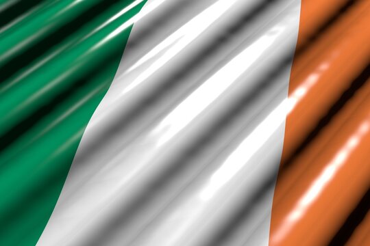 cute glossy - looking like plastic flag of Ireland with large folds lying flat diagonal - any feast flag 3d illustration..