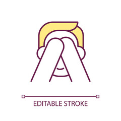 Shy person RGB color icon. Introversion. Overcome shyness. Social anxiety. Lack of confidence. Isolated vector illustration. Simple filled line drawing. Editable stroke. Arial font used