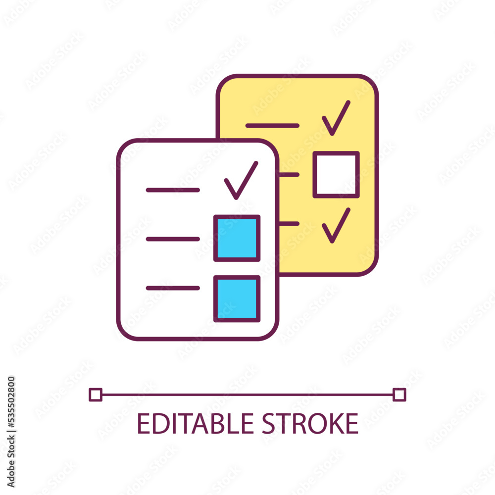 Poster checklist rgb color icon. task and to do list. notes with checkmarks. business document. report. iso