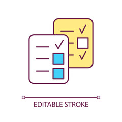 Checklist RGB color icon. Task and to do list. Notes with checkmarks. Business document. Report. Isolated vector illustration. Simple filled line drawing. Editable stroke. Arial font used
