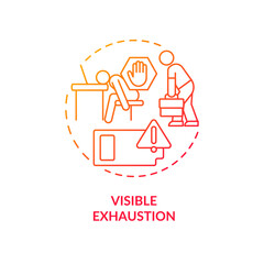 Noticeable exhaustion red gradient concept icon. Low energy employees. Overwhelmed at workplace.Burnout abstract idea thin line illustration. Isolated outline drawing. Myriad Pro-Bold font used
