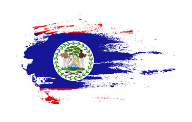 Grunge brush stroke flag of Belize with painted brush splatter effect on solid background