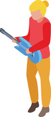 Girl guitar play icon isometric vector. Music school. Orchestra band
