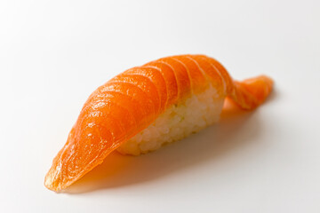 Salmon sushi on a white background