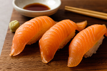 Salmon sushi made with raw salmon and rice