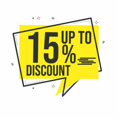 Special discount 15 up 95 yellow tag isolated vector illustration. Discount offer price tag, symbol for advertising campaign in retail, sales promotion marketing