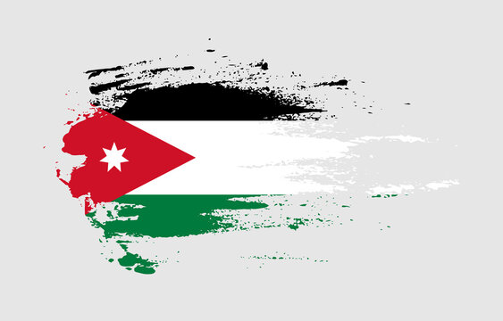 Grunge brush stroke flag of Jordan with painted brush splatter effect on solid background