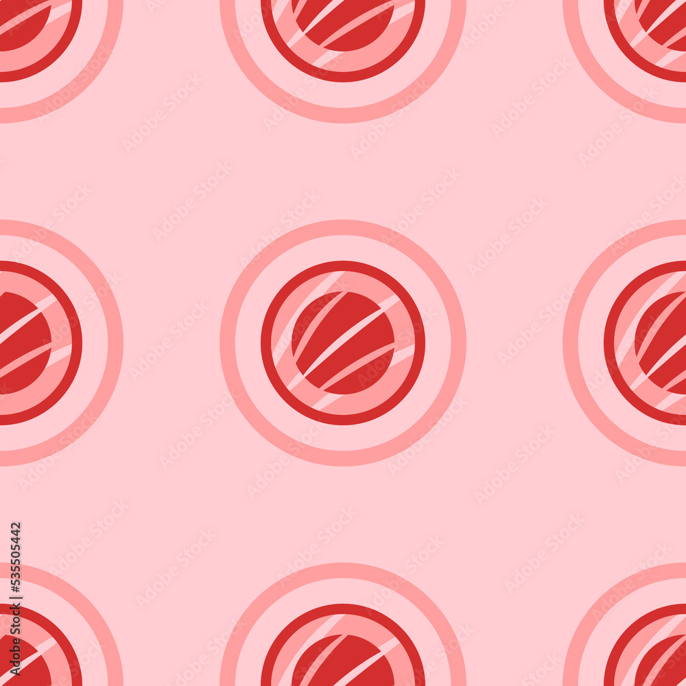Poster seamless pattern of large isolated red sushi roll symbols. the elements are evenly spaced. vector il