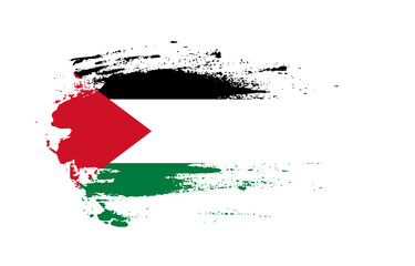 Grunge brush stroke flag of Palestine with painted brush splatter effect on solid background