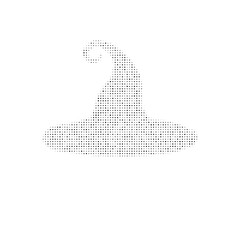 The witch hat symbol filled with black dots. Pointillism style. Vector illustration on white background