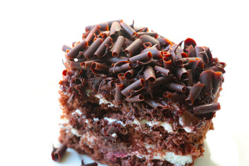 Delicious chocolate brownie on a white background. food isolate. Delicious for tea or coffee.