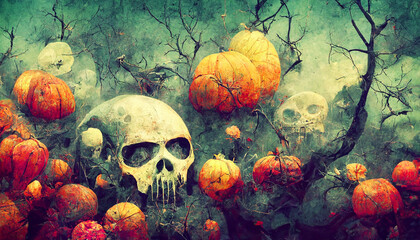 Grunge halloween background with skull and poison.