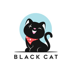 Black Cat sitting smiling Logo design